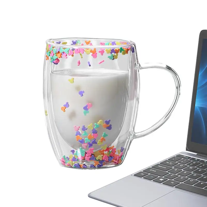Hábiky s dvojitým skleneným kávou 350 ml estetické číry izolovaný sklenený hrnček kávu Lightweight veľkej kapacity sklenený pohár pre horúcu