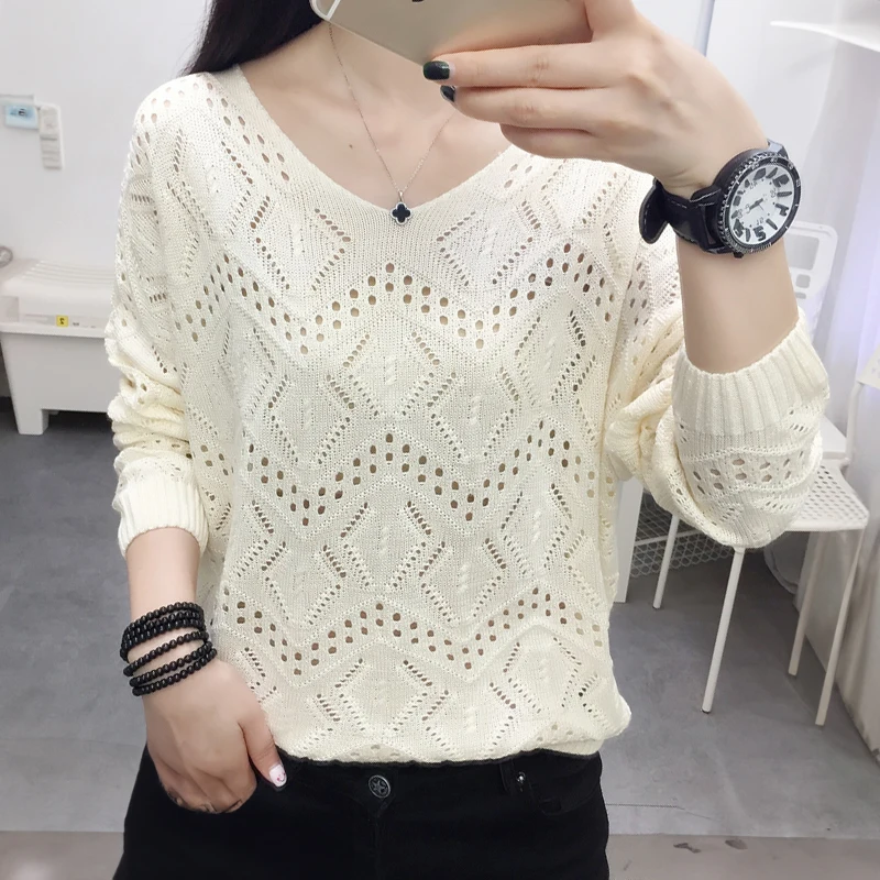 Háčka s dlhým rukávom pletené letné letné zakrytie plodiny pulvover žien pointelle jumperk plkne dovolenka boho plážový outfit
