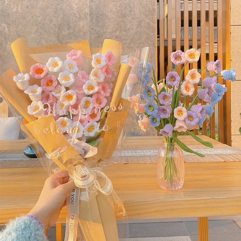 Háčkovanie kvetinové kytice ručne tkané kvety pletené kvetiny DIY Deň matiek darčeky Bell Orchid Svadobné potreby dekorácie 졸업꽃다발