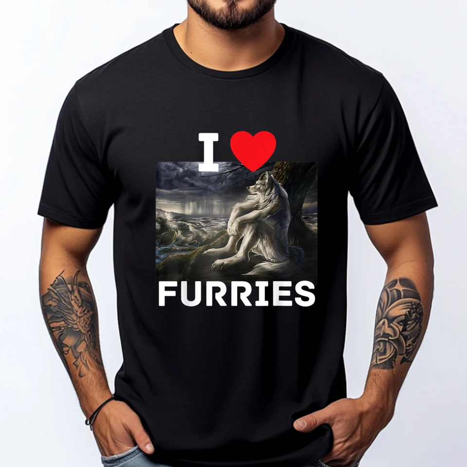 I srdce furries vtipné krčie chlpaté alfa vlkolak vlk memé košeľa tričko homme feminist