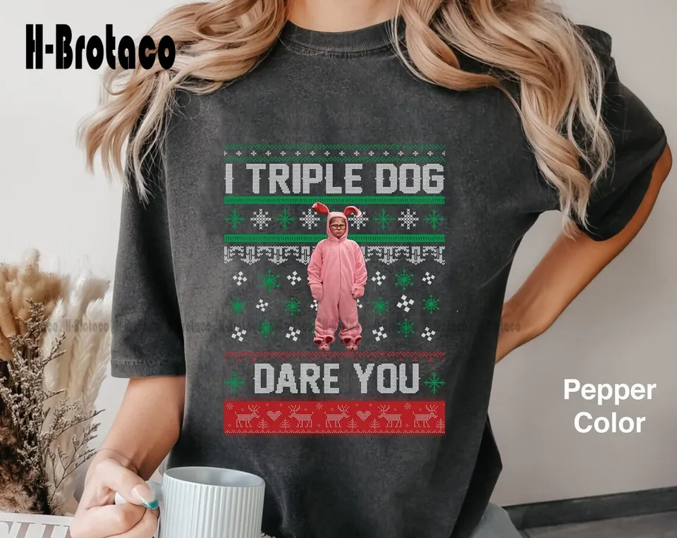 I Triple Dog Dare You Film Citáty Tričko, Pink Bunny Ugly Vianočné tričko, neskutočný britský komediálny film Xmas Fan Gift