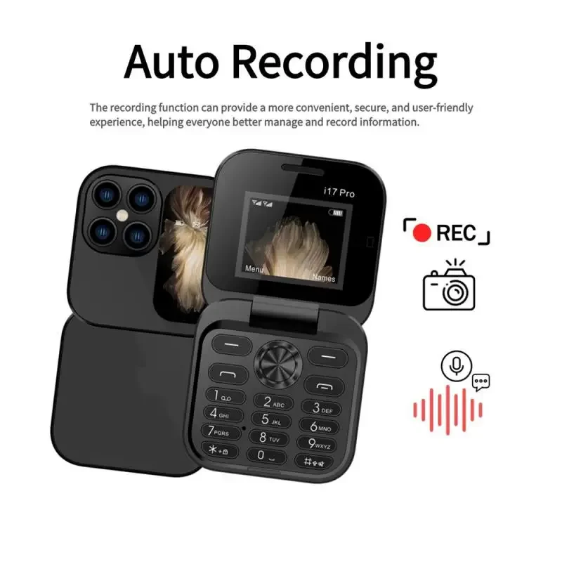 I17pro Mini Dual SIM Card Fold Mobile Phone 2G Network Video Player Fmlight FM Radio Magic Voice Small Box Flip Celfhones