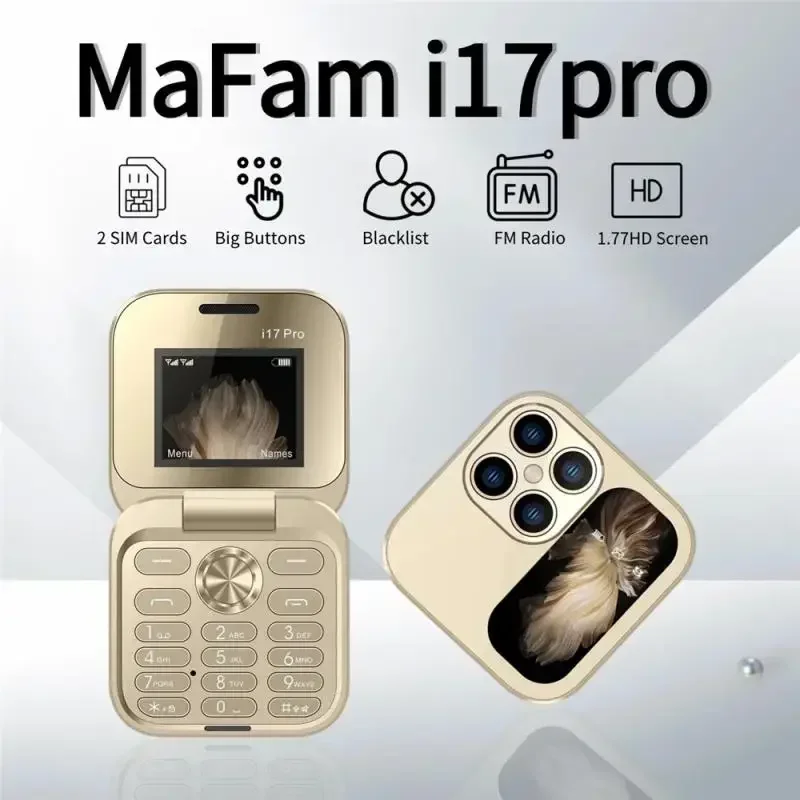 i17pro Mini Dual SIM Card Fold Mobile Phone 2G Network Video Player Fmlight FM Radio Magic Voice Small Box Flip Celfhones