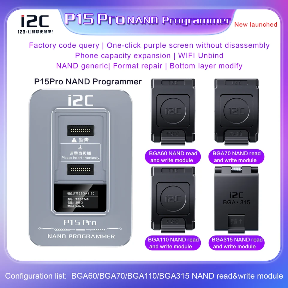 I2C P15 PRO NAND HDD Programátor BGA315 BGA60 BGA70 BGA110 pre iPhone 18-15 PM iPad THO DISK DATA Čítanie Write SN SN UNDIND WIFI