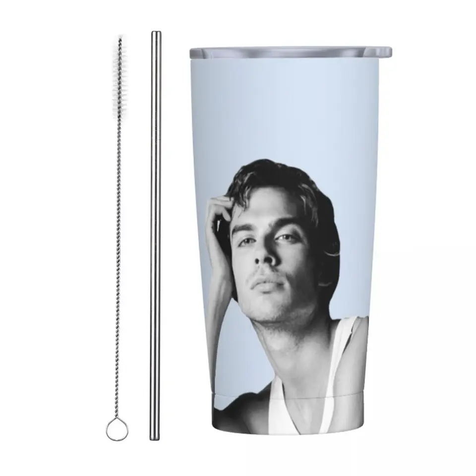 Ian Somerhalder Izolovaný pohárik s vekom z nehrdzavejúcej ocele Thermal hrnček Thermos Fľašové šálky, 20oz