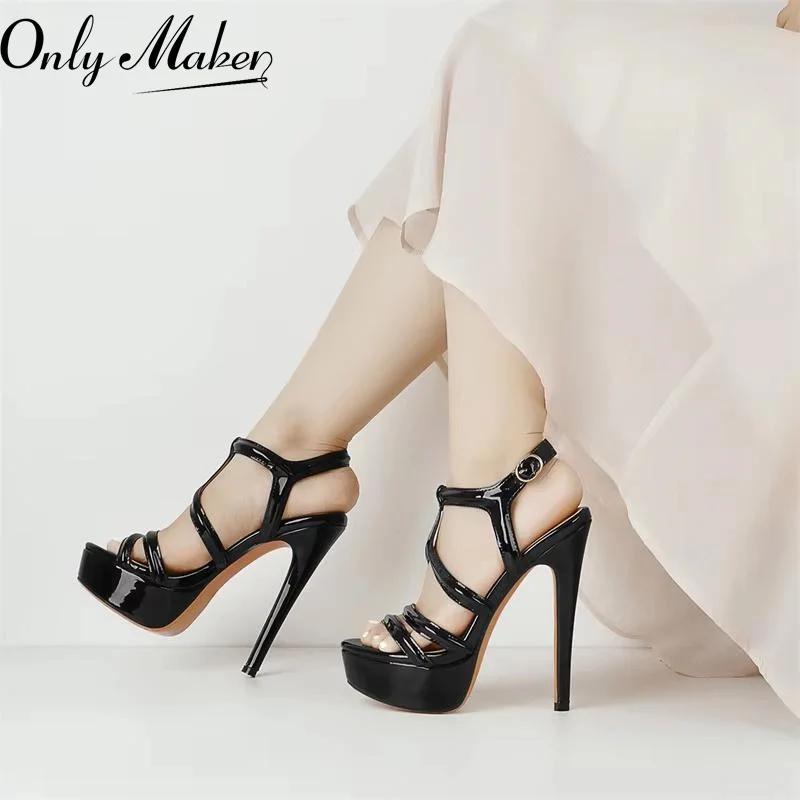 IbaMaker Women Peep Platform Platform Sandále členkový remienok Chuncky čierne sandále High podpätky Sandals Party Days least topánky