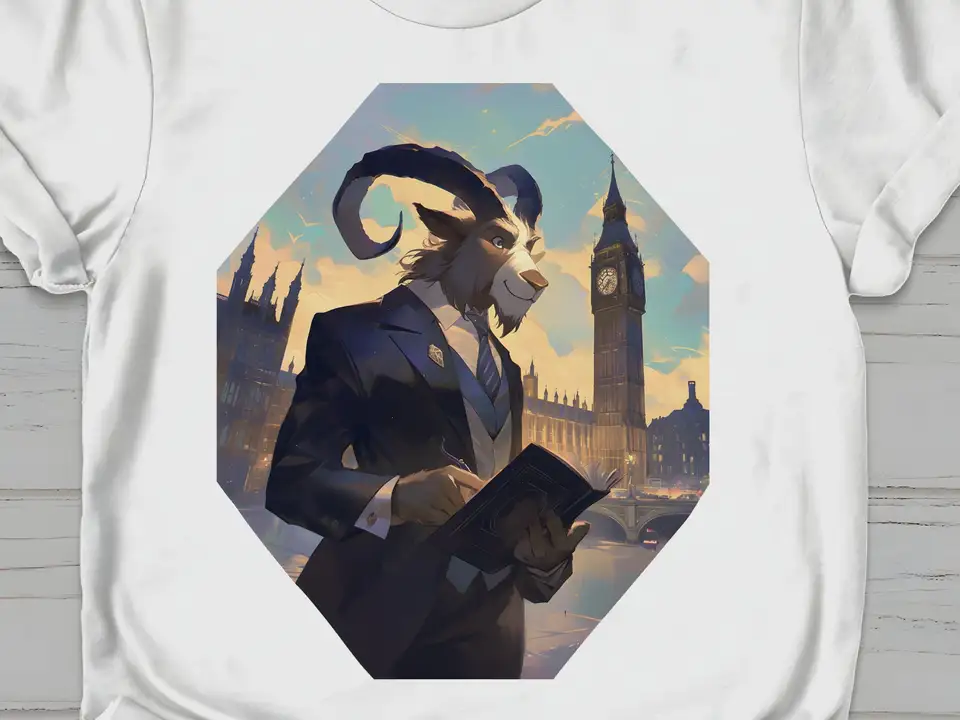 Ibex v obleku písanie notebook London téma t tričko príležitostné zviera ľudské oblečenie tlač