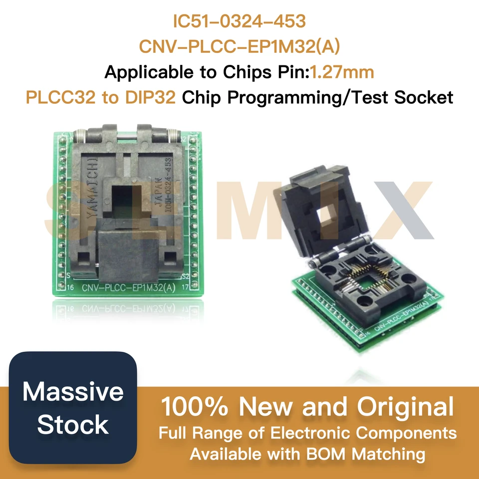 IC51-0324-453 CNV-PLCC-EP1M32 (a) Programovací soketový pit s pinom 1,27 mm PLCC32 až DIP32 Programovanie/testovacia konverzia soket