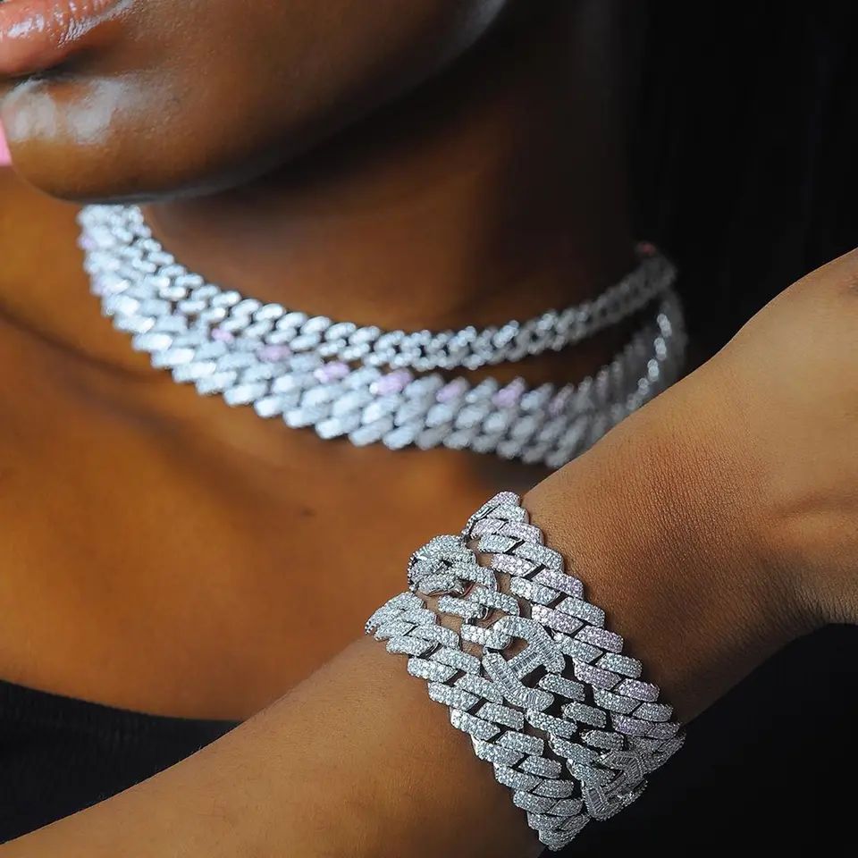 Ice Girl šperky 15 mm šírka 5a cz kubická zirkónia geometrická kubánska retiazka retiazka hip hop ľadový kubánsky náramok
