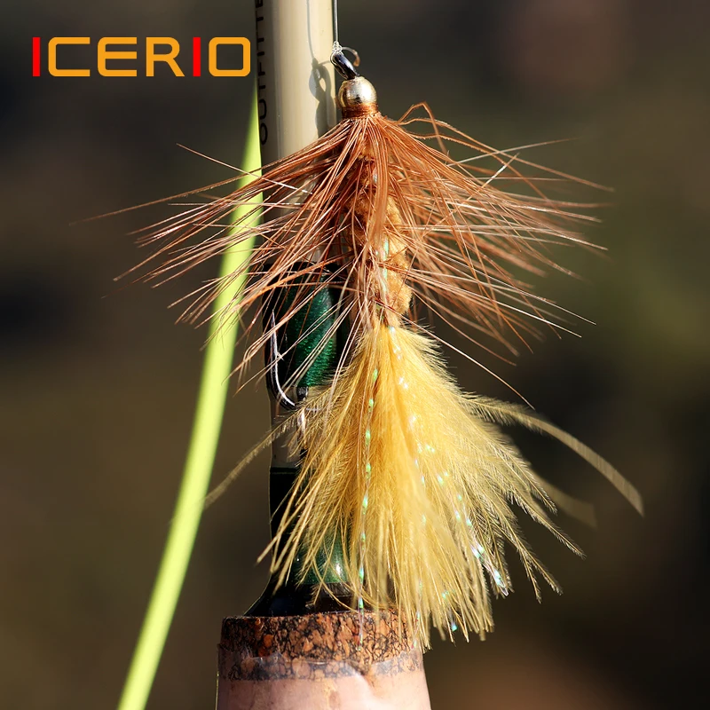 Icerio 6ks mosadz guľôčkovej hlavy vlnené streamery Bugger Fishing Lures Lures Olive Red Čierna slaná voda Fly Fly Pstruh pstruh