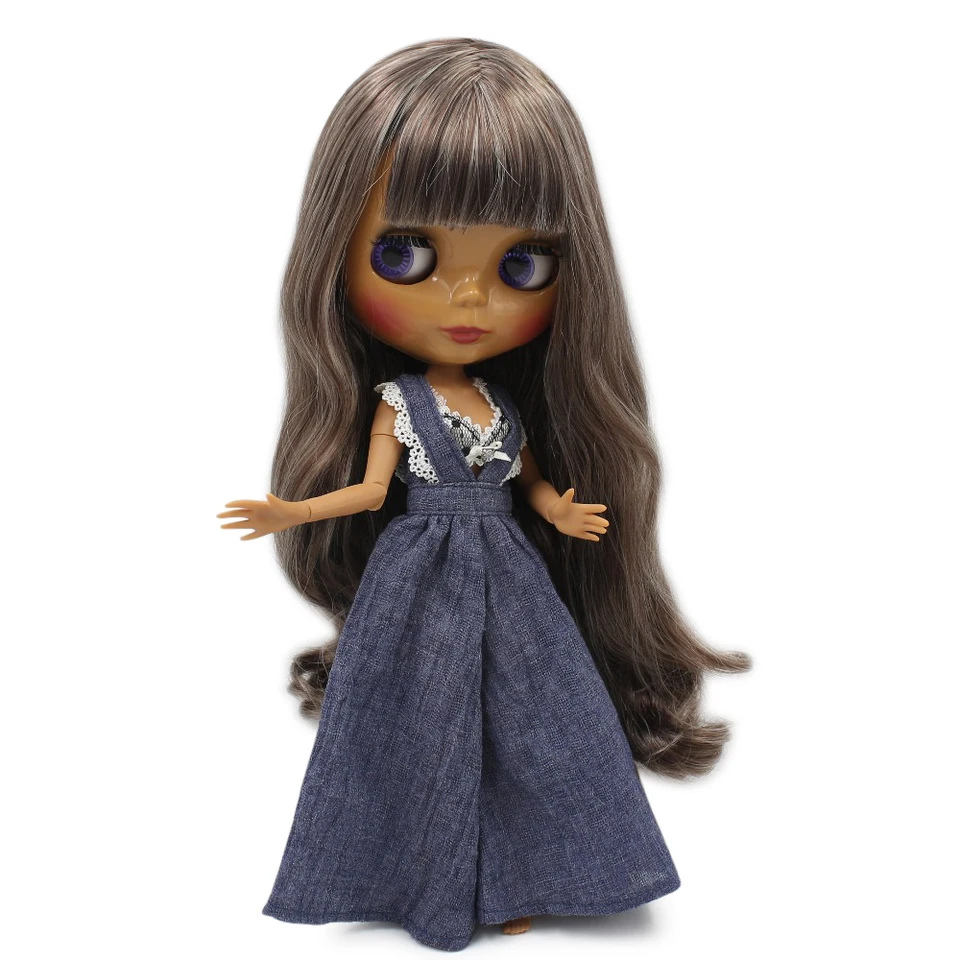 Icy DBS Blyth Doll 1/6 BJD kĺbové azónové telo hnedá zmes sivých vlasov tmavá pokožka Girls Darček NEO č. 8800/0222