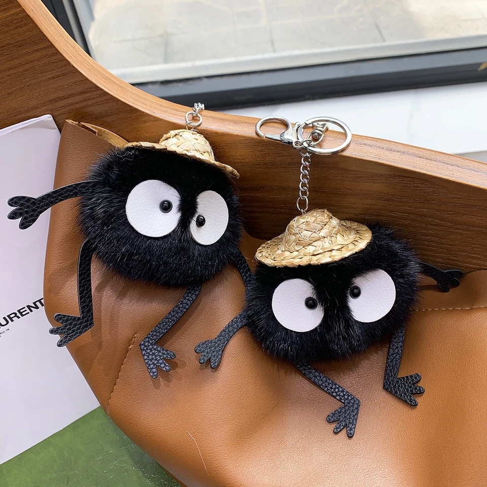 ICymi Real Mink Fur Fluffy Keychain Deti Men muž Ženy kabelka kúzlo doplnky roztomilé vtipné čierne uhoľné brikety prívesok zlé oko