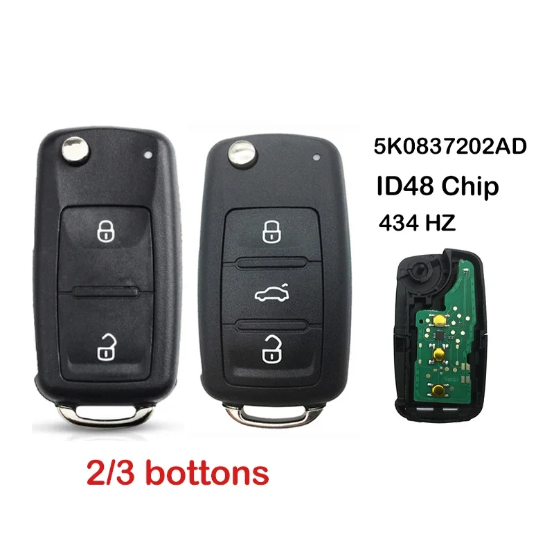 ID48 Chip 5K0837202AD/202Q 434MHz CAR RIADENÝ Kľúč pre VW GOLF TIGUAN AMAROK Polo Passat CC SEAT SEAL SKODA MK6 OCTAVIA JETTA Beetle