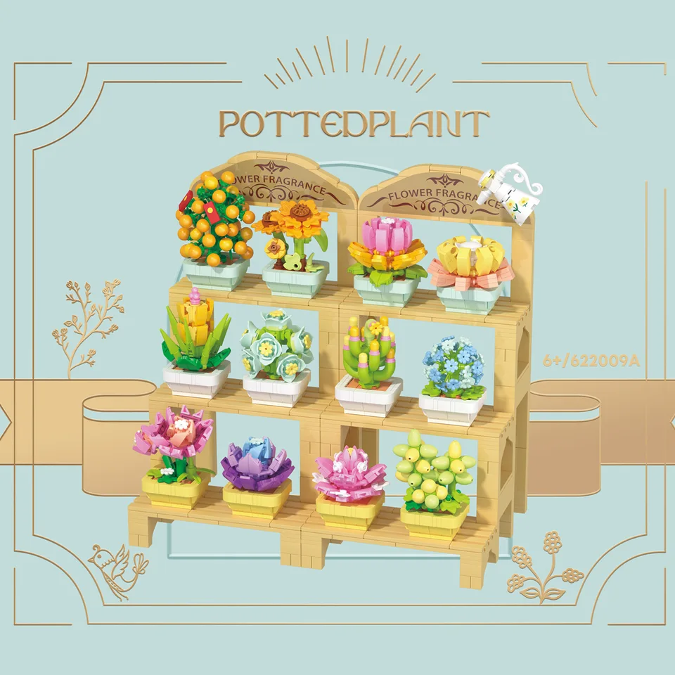 Idea Flow Fragarance Rack Mini Block Pattted Plant Blossom World Construction Building Zbierka tehlových hračiek pre dievčatá darčeky