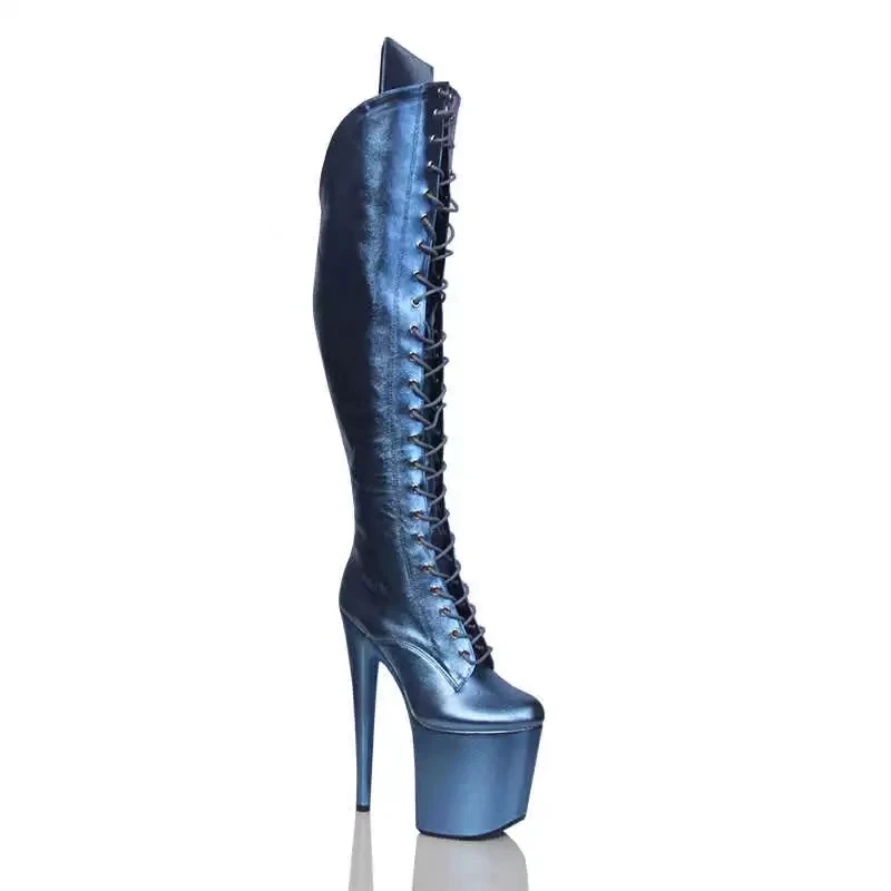 Ideam MA Nový 20 cm Pole Dance nad kolennými topánkami Matte modrý model nočné klubové tanečné topánky módne dráhy dámske topánky