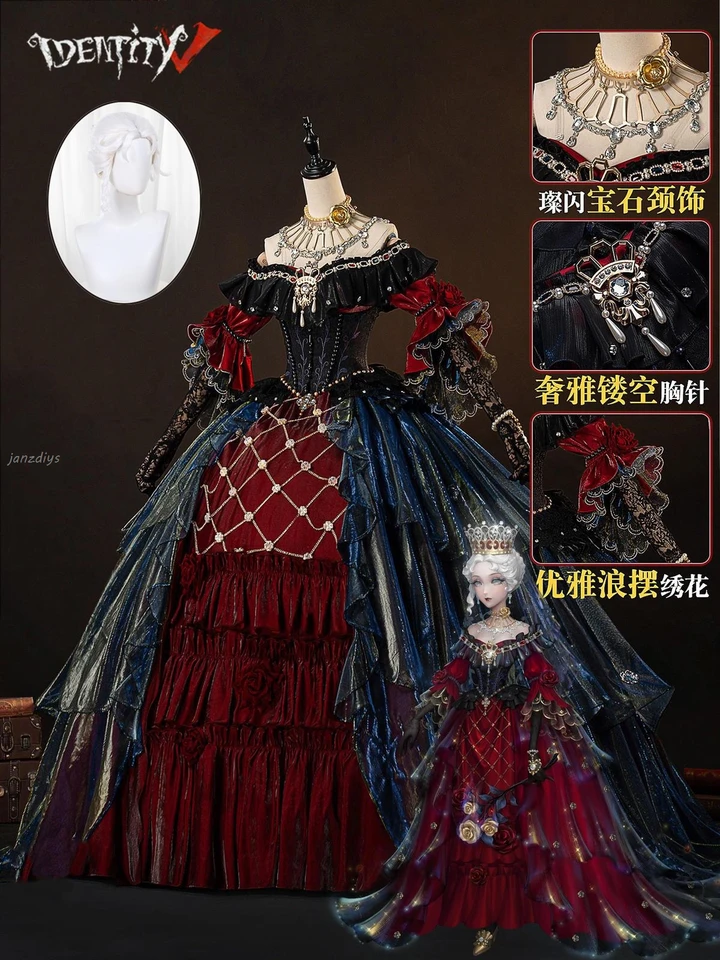 Identita v Mary Bloody Queen False Hope Cosplay kostým parochňa korunka rukavice náušnice biele vlasy hlavy náhrdelník Náhrdelník brošne príslušenstvo
