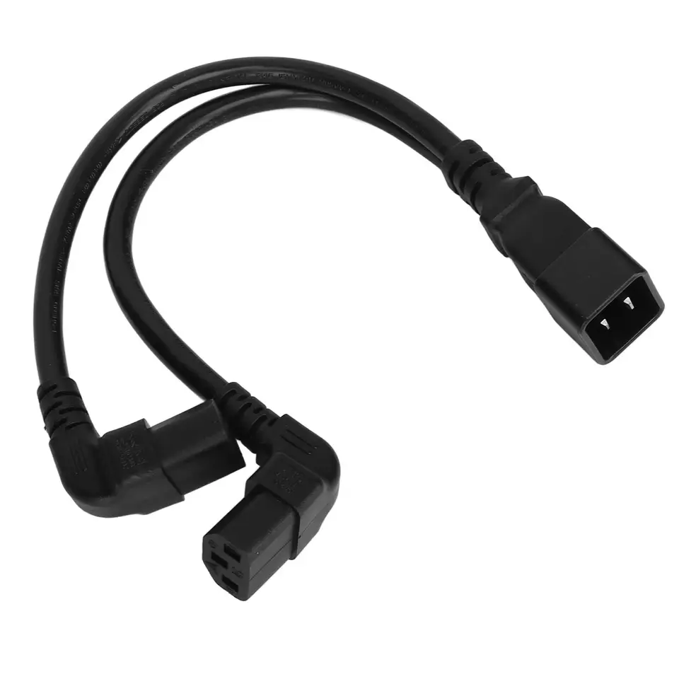 IEC320 C20 až Dual C13 Y Splitter napájací kábel 12.6 palca pravý uhol pre stolovú lampu a tlačiareň
