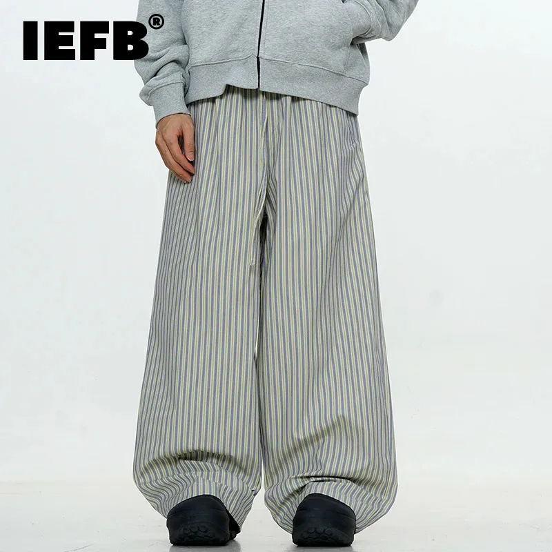 IEFB pruhované pánske ležérne nohavice americký štýl Elastic Elastický pás voľný trendy široká noha rovná mužská spodná časť Tide 9W237