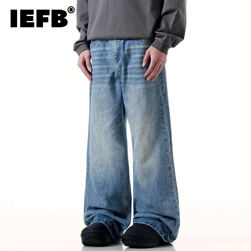 IEFB Vintage Cat Whiskers Design Pánske džínsové nohavice voľné široké nohy umývanie tuhej farby Mužské džínsy Spring Menswear 9W397