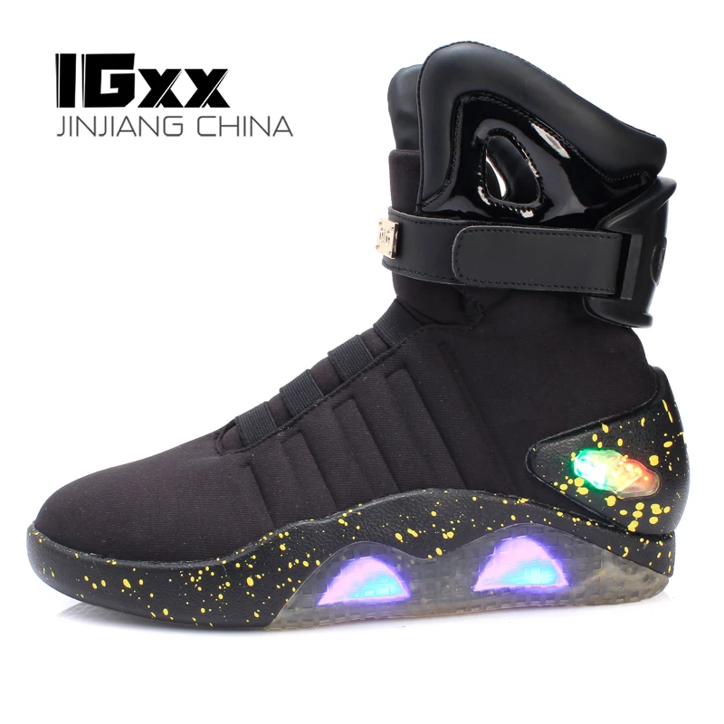 IGXX LED topánky MAG LIGHT UP pre mužov LED tenisky USB nabíjanie topánok späť do budúcich blikajúcich topánok LED čierna