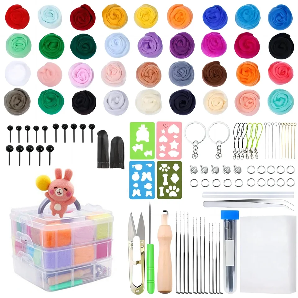 Ihla plstená súprava vlna Roving DIY remeselné vlnené vlákno ihla Plnkovo ​​Plnkom Štartovanie súpravy Handraft