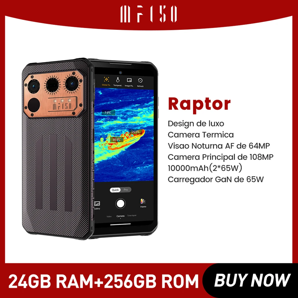 IIIF150 Raptor Telefón Thermal Imaging 6,8 palca 120 Hz ultra tenký IP68 Rugged mobilný mobilný telefón 12 GB 256 GB 108MP 10000MAH 65 W rýchle nabíjanie