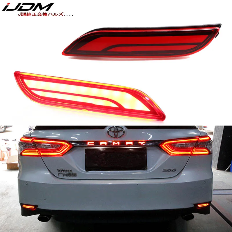 IJDM 3D Optické LED reflektorové svetlá pre rok 2018-UP Toyota Camry, funkcia ako chvost, zadné hmlové žiarovky brzdových hmlových hmlových hmlových hmlov a zákruta signálneho svetla