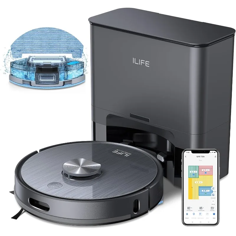 ILIFE T20S Self-Emptying Robot Vákuum combo mop, sanie 5000Pa, 70-dňová kapacita, navigácia Lidar, 260 minút runtime, App/Alexa Control