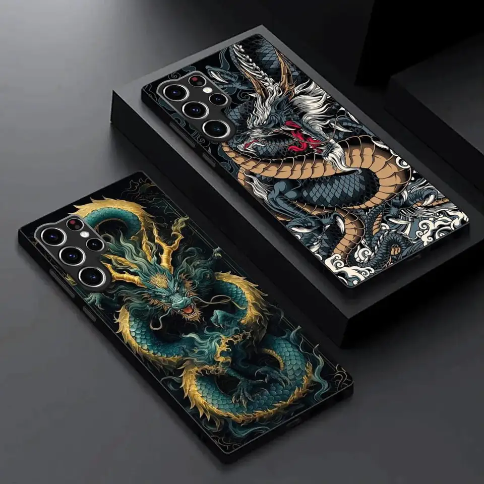 Iluzórna farba čínsky drak telefónu pre Samsung Galaxy S23 S22 S21 S20 plus ultra M54 note20 Soft Black Phone Cover