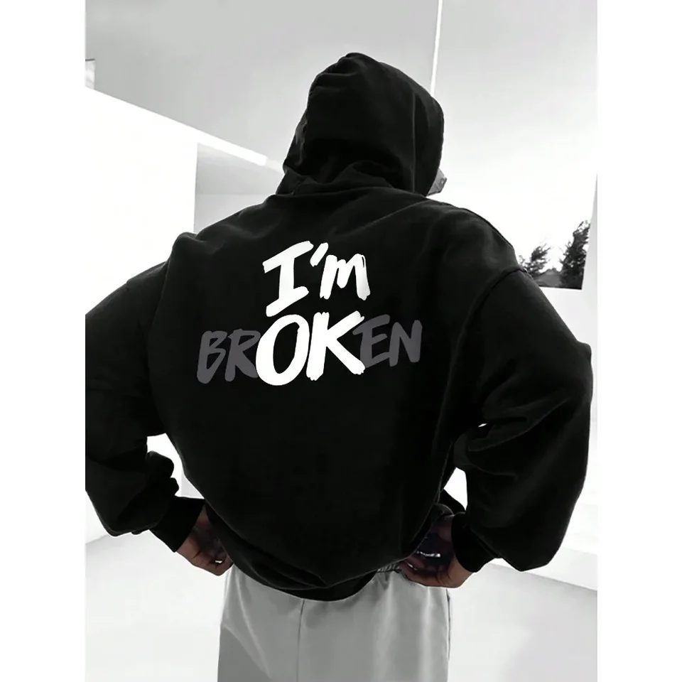 IM OK - Pánska mikina s kapucňou nadmerne nadmerne športové oblečenie s grafickými výtlačkami Hip Hop Y2K New Collection pre 2024