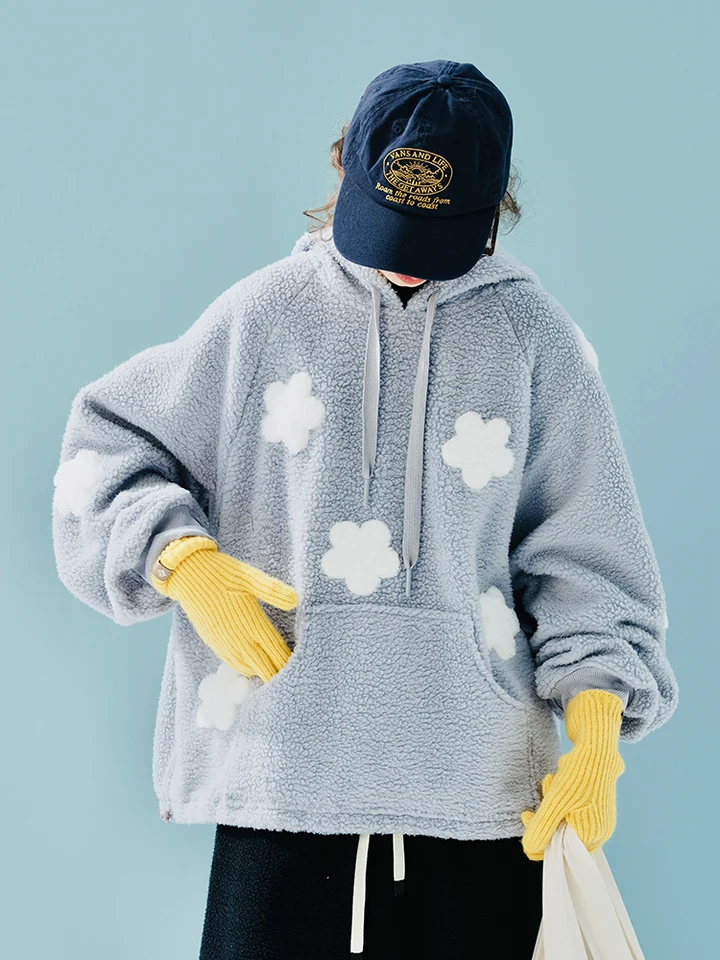 IMakokoni Originálny dizajn s dlhým rukávom Hoodie Warm a Fleece Flower Patch Casual Hoodie 244876