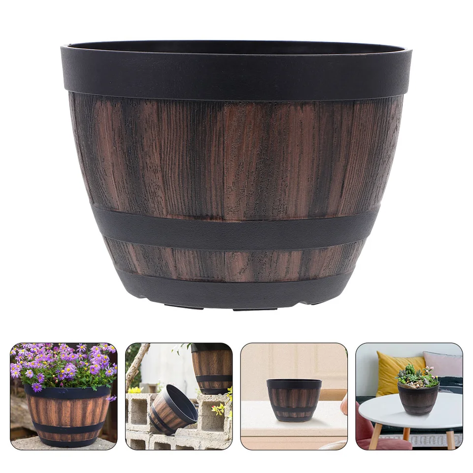 Imitácia kvetiny Planting Plast plastového vedra Retro kvetináče záhrada vonkajšie úložisko Vintage drevený kreatívny kvetináč