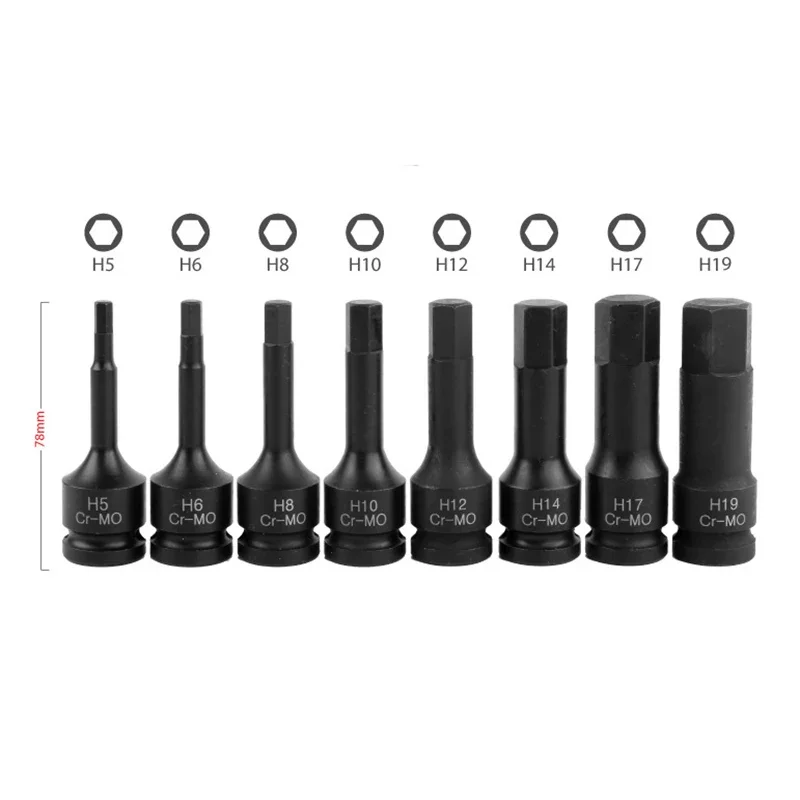 Impact Allen Hex Socket 1/2 palcový pohon H4 H5 H6 H8 H9 H10 H11 H12 H13 H14 H16 H17 H18 H19 H20 H21 H22 H22 H24 H27 H30