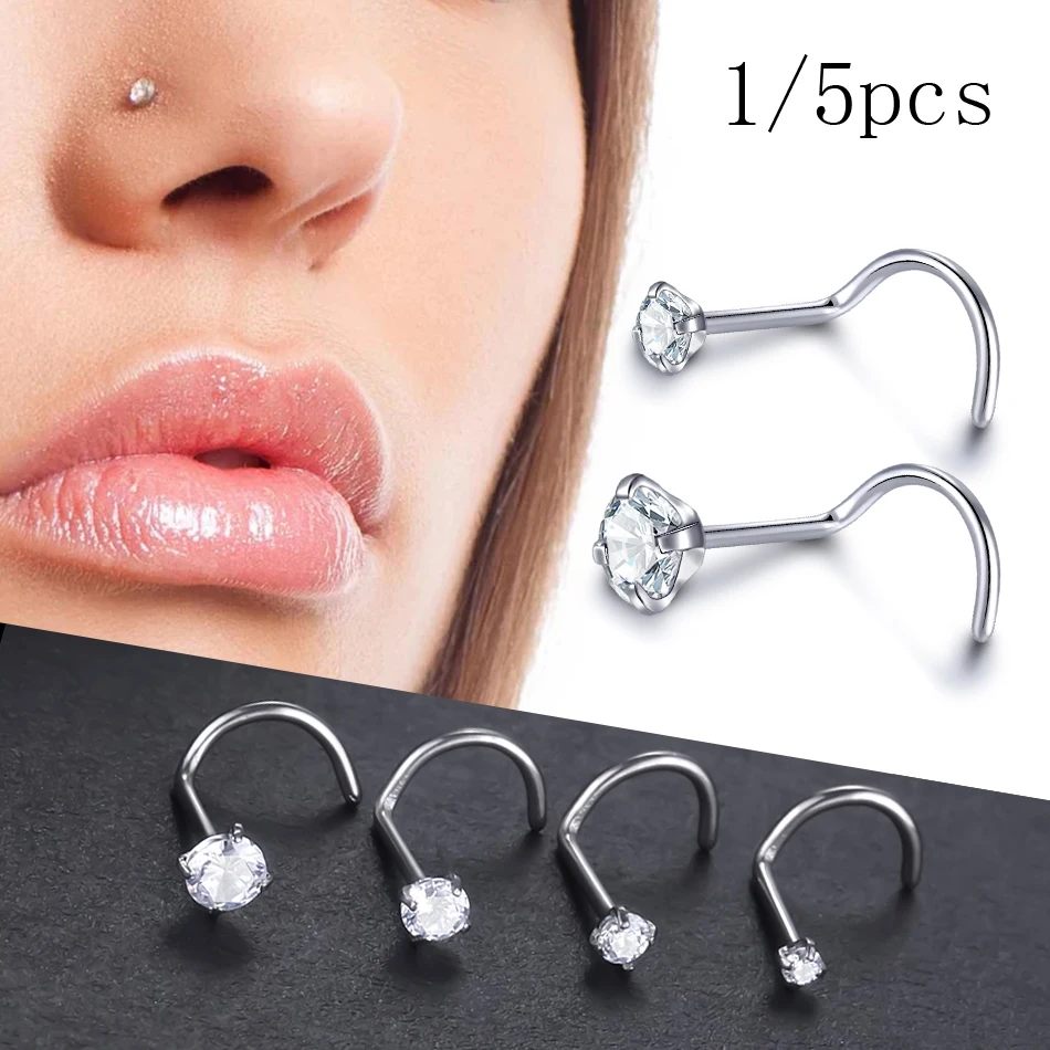 Implantát Titanium Nose Stud Ring Ring Round Cz Crystal Nose Piercings 1,5/2/2,5/3 mm skrutka dierka Piercing náušnice 20G