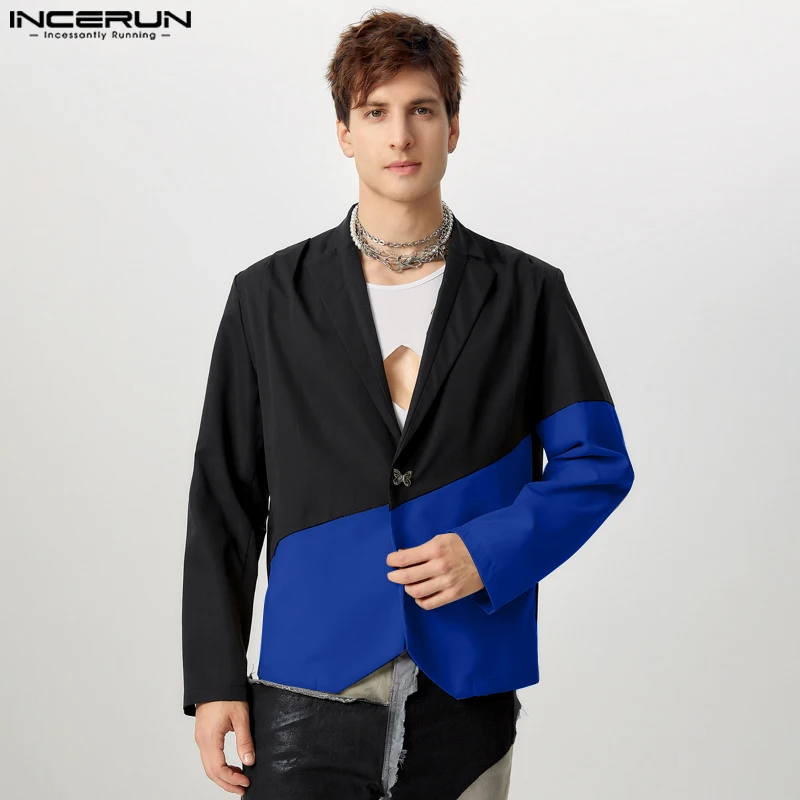 Incerun muži s dlhým rukávom Simple Blazer 2024 Príležitostné farebné bloky Elegantné klopové obojky Cats Pekné módy voľné dochádzkové bundy
