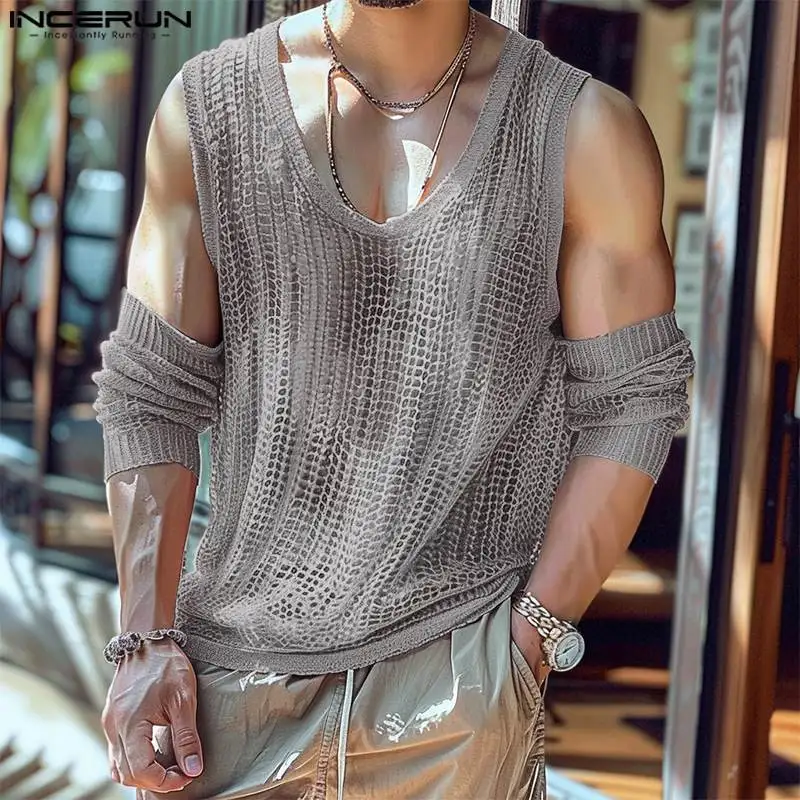 Incerun tops 2024 American Style Fashion Pánske tričko Ur-Neck T-Shirt Sexy Casual Clucipwear Sleelet Sleelet s krátkym rukávom Camiseta S-5XL