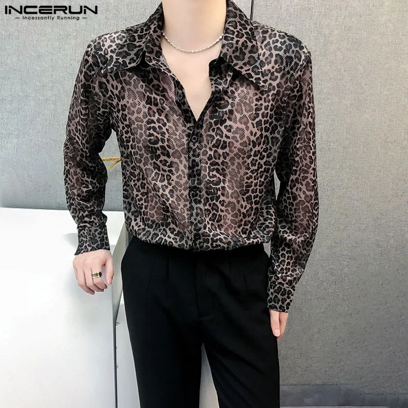 Incerun topy 2024 Kórejský štýl pekná perspektíva nových mužov Leopard tlačené košele Príležitostné štýlové mužské blúzky s dlhým rukávom S-5XL