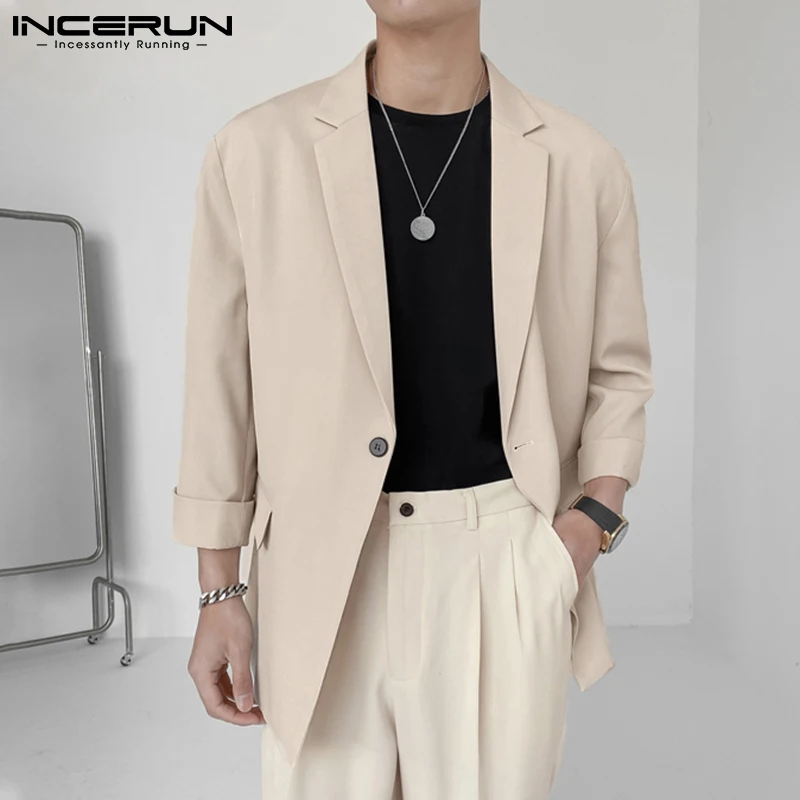 Incerun topy 2024 Kórejský štýl pekná pánska mužské obleky na všetky zápasy Coats Cast Streetwear Muž Simple s dlhým rukávom S-5xl