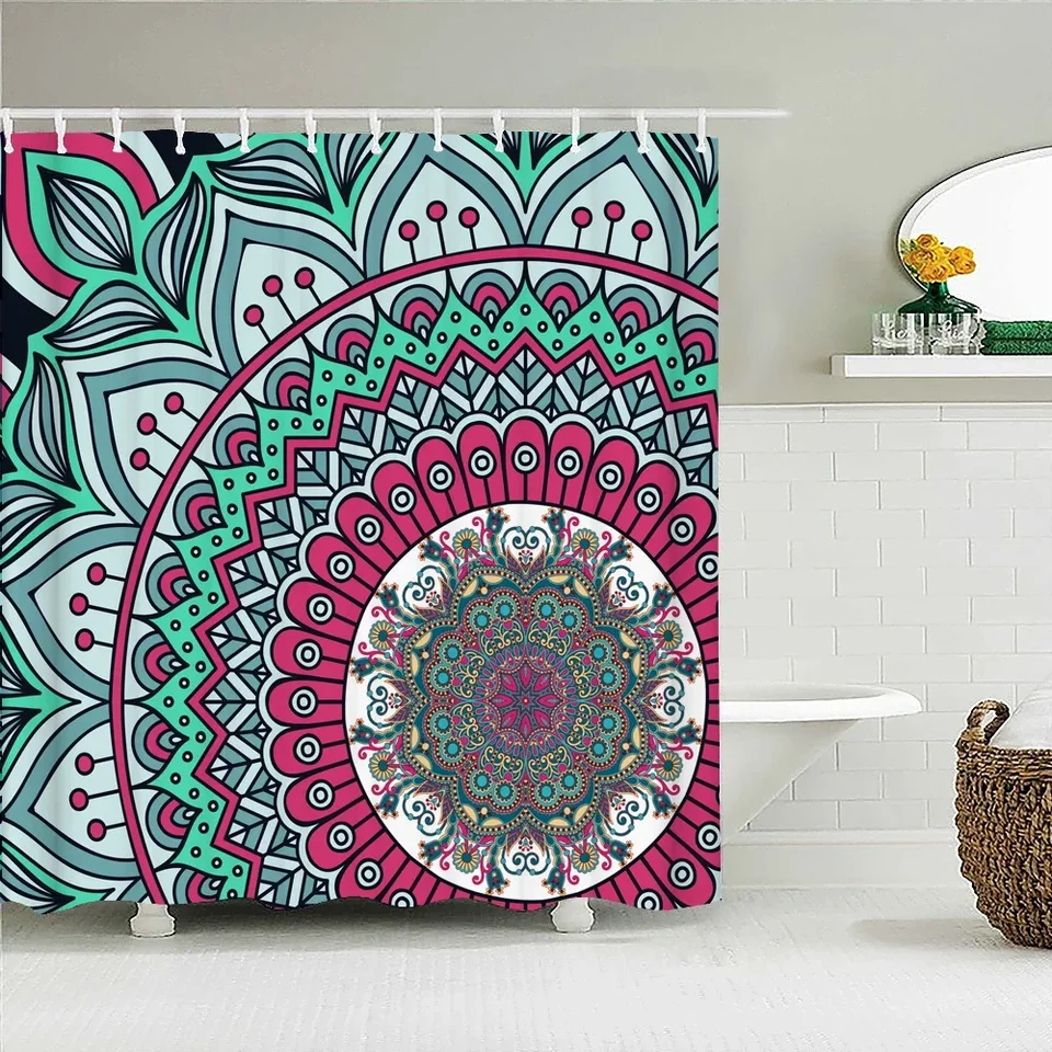 Indian Bohemian 3D sprchové záclony Vodotesná tkanina tlač boho mandala kúpeľňa záves s háčikmi dekorácia 180*200 vaňa