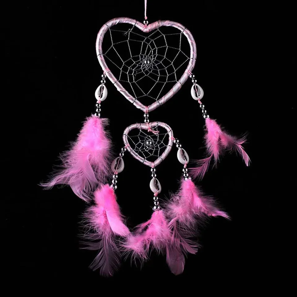 Indian Pink Purple Fialové perie Dreamcatcher Love Wall zavesenie miestnosti Výzdoba ručne vyrábaná estetická retro sníva Catcher Catcher Wind Ornament