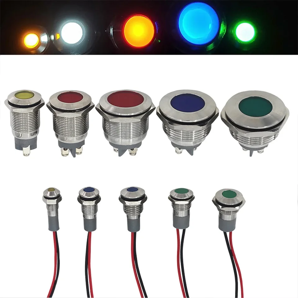 Indikátor bicyklov LED AC 220V Signál DC 12V 24V Pilot Motocykel LED diódy pre vozidlá Svetelná lampa 5V 6V 22/25/30 mm