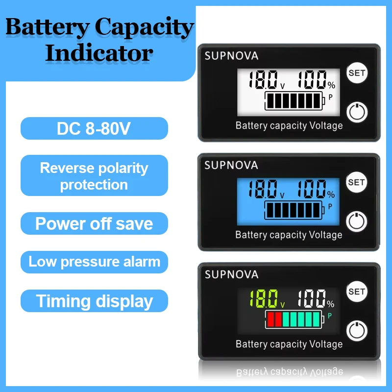 Indikátor kapacity batérie DC 8V-100V LCD Digitálna batéria Voltmeter Olovná kyselina Litium LifePo4 Voltmeter Test batérie