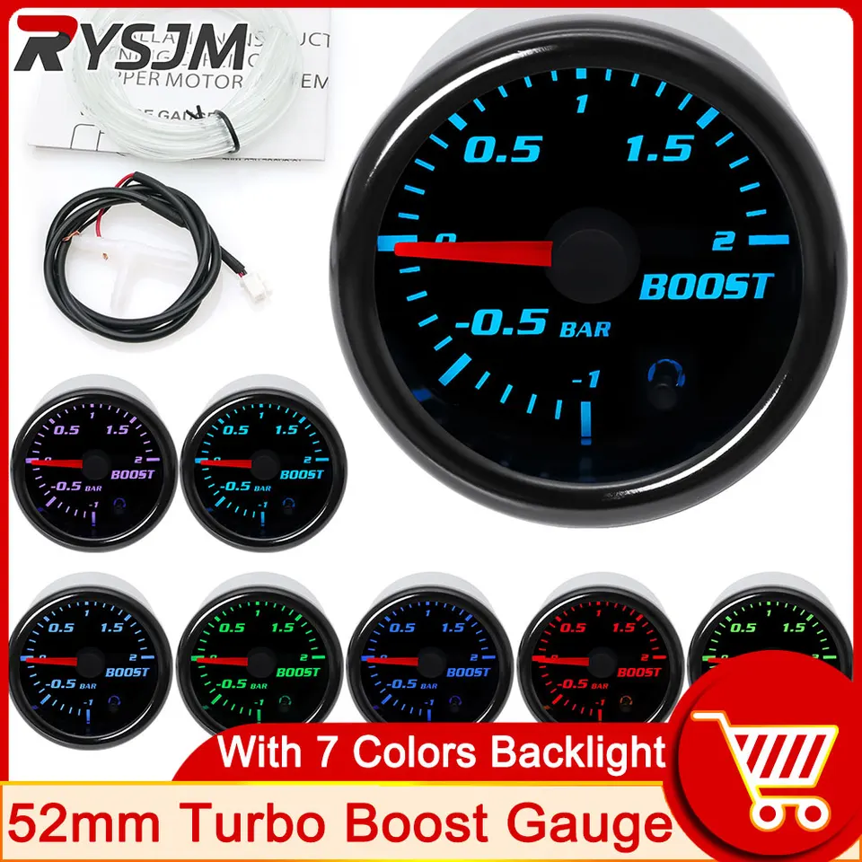 Indikátor reklamného turbodúchadla 2 palce 52 mm turbo posilňovač 7 farby podsvietenia automobilového merača pre vozidlá automobily 12 V Boost Sensor