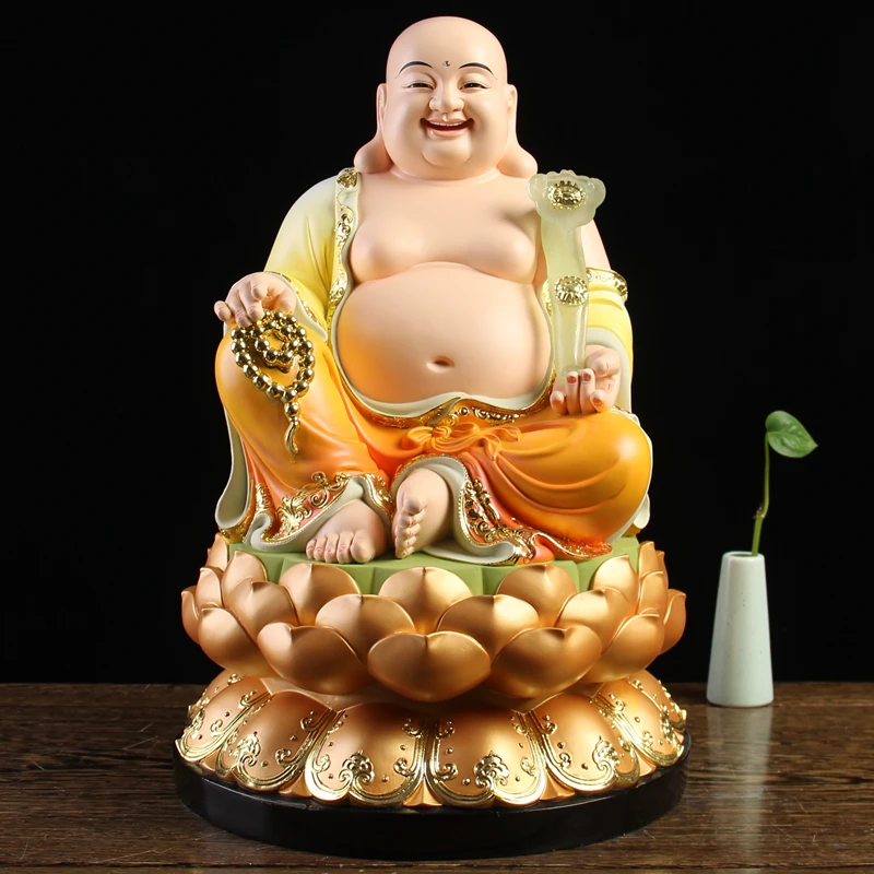 Indonézia Thajsko Gold Maitreya Boh bohatstva Cai Shen Buddha postava Domov Oltárny obchod uctievanie účinnej talismanovej maskotovej sochy
