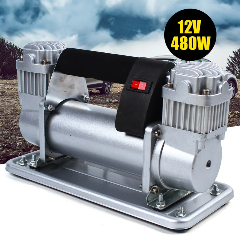 Inflátor pneumatík 12V 480W 150 PSI Vzduchový kompresor, Pneumatické pneumatiky TRACK Vzduchové čerpadlo silnejší valc, 5 m hadicový kovový kovový čerpadlo