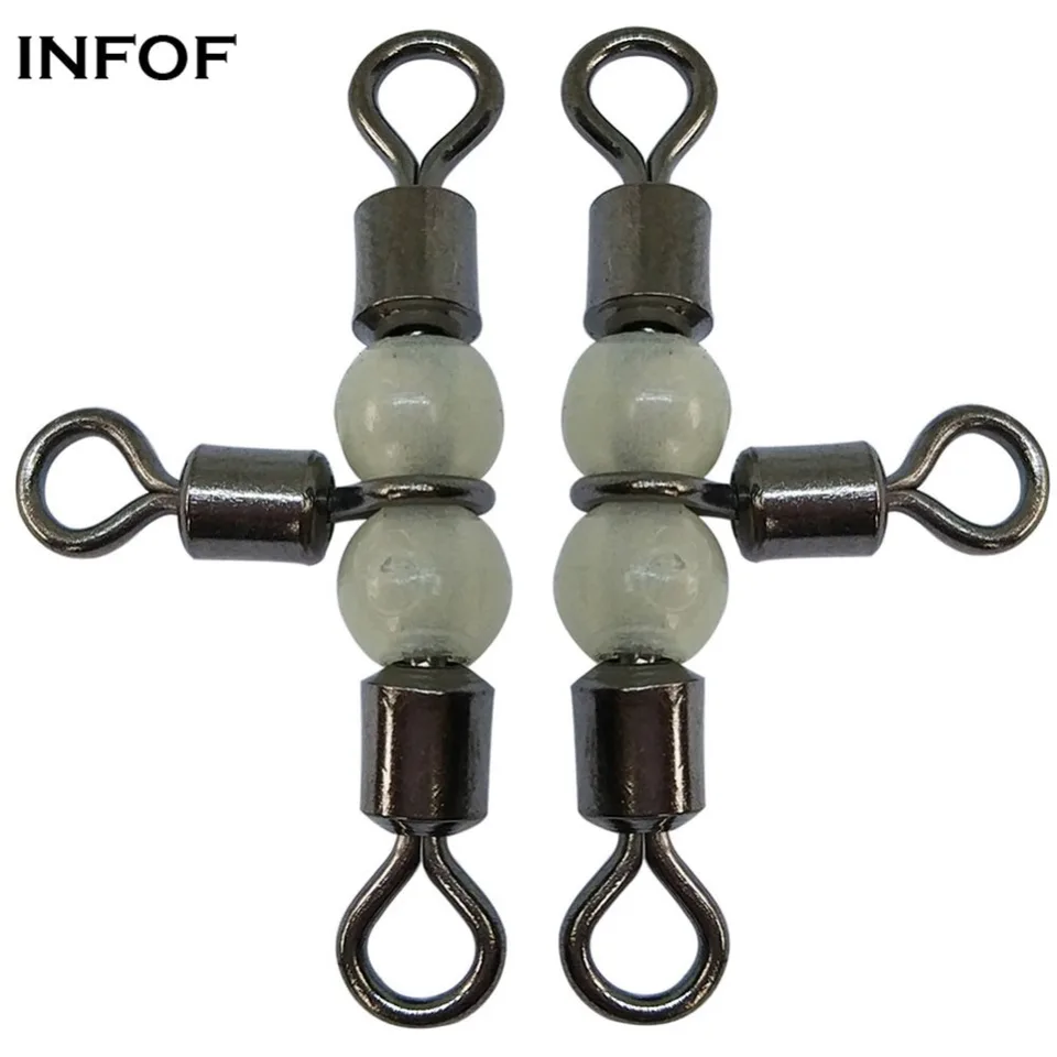 Infof 100 kusov/šarže 3 cesty rybárskym otáčaním Luminous Cross-line Swivel s perlovými guľôčkami rybárskych rybárskych rybárskych náradia