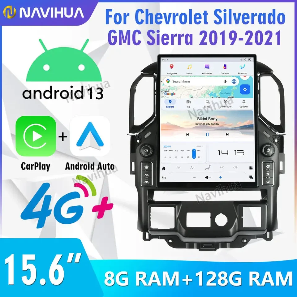 Infotainment System Navihua Interiérový upgrade Tesla DVD Player 15,6 palca pre Chevrolet Silverado GMC Sierra 2019 2021