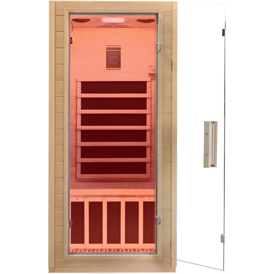 Infračervená sauna miestnosť nízka EMF 5 vykurovacích panelov 1400 W terapia pre osobné drevené suché s reproduktormi Bluetooth LED LAMP LED LAMP 1 Osoba kúpele