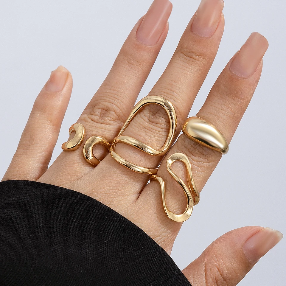 Ingemark 4ks vintage nepravidelný tvar tvaru Open Ring Set Ženy Kreatívne geometrické prsteň prsteň prsteň Pár šperky doplnky