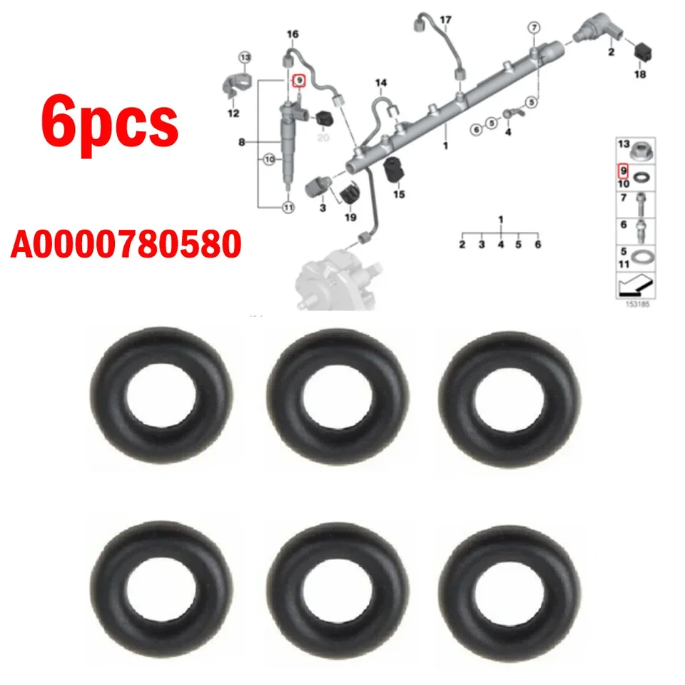 Injector tesnenie O Ring 6ks A0000780580 BC3Q 7D741 Vysoko kvalitné nové nové 1607004980 Príslušenstvo Diesel Injektor pre BMW pre BMW